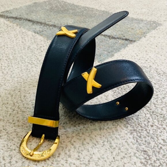 Paloma Picasso Vintage Womens Medium 75 Made in Italy Black Gold Leather Belt - Picture 2 of 16